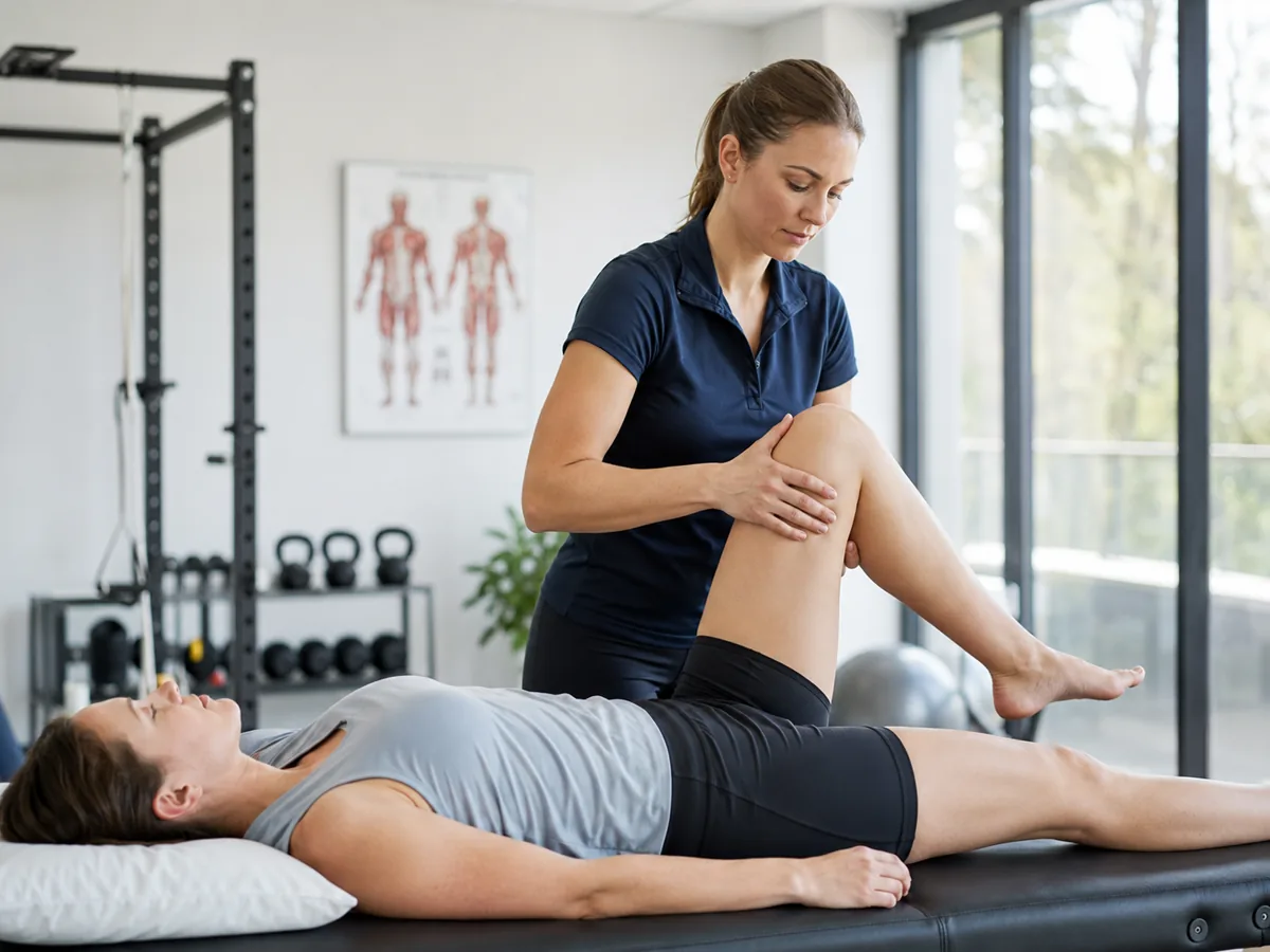 Female physiotherapist supporting musculoskeletal physiotherapy assessment
