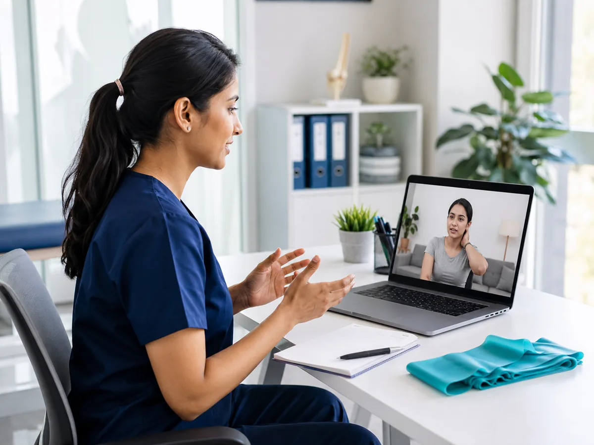 Female physiotherapist providing an online physiotherapy consultation